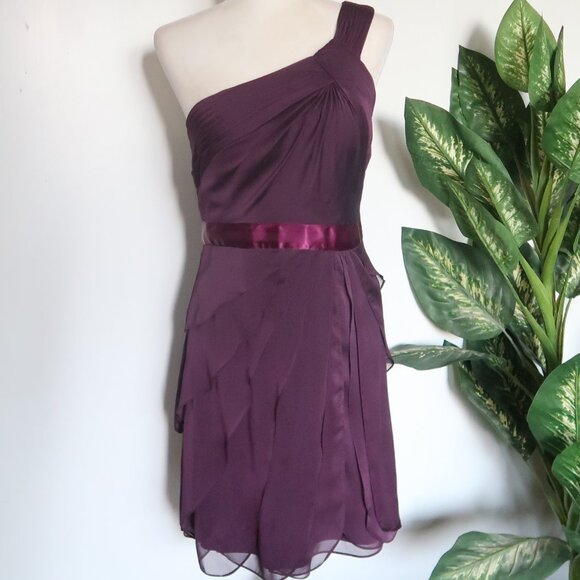 Adrianna Papell Purple One Shoulder Chiffon Cocktail Pleated Ruffle Dress  6 - Picture 2 of 16